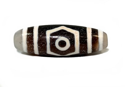 A FABULOUS  3 EYES SINO TIBETAN AGATE DZI BEAD 36MM