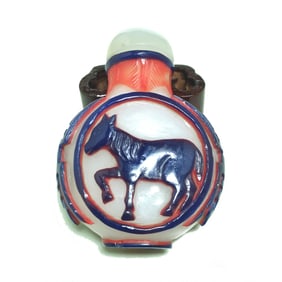 FINE CHINESE PEKING GLASS SNUFF BOTTLE 3 COLORS