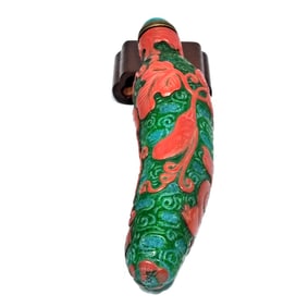 BEAUTIFUL CHINESE PEKING GLASS SNUFF BOTTLE GOURD SHAPE SQUIRRELS VINES