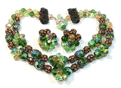 FINE VINTAGE JEWELRY CRYSTAL SET NECKLACE WITH EARRINGS