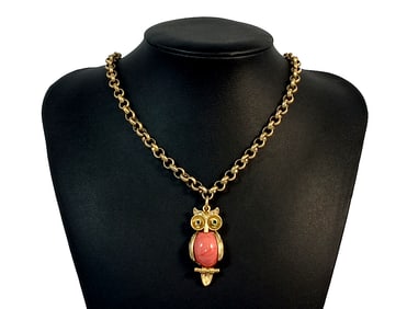 A LOVELY VINTAGE OWL NECKLACE 17"