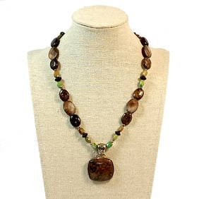 BEAUTIFUL BARSE STERLING SILVER NECKLACE TURQUOISE ABALONE BRONZITE