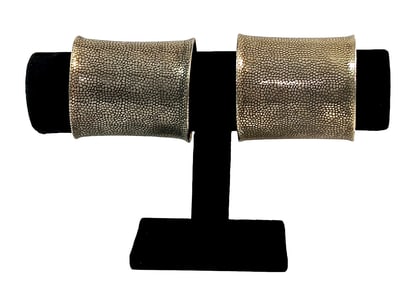 TWO STUNNING VINTAGE SILVER CUFFS CAVIAR PATTERN