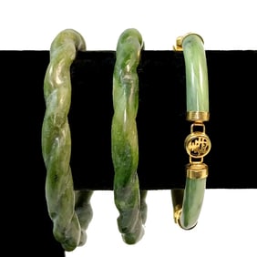 A LOT OF 3 SUPERB CARVED NEPHRITE JADE BRACELETS