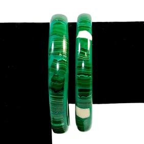A LOT OF 2 MALACHITE GEMSTONE INLAID BANGLE BRACELET 2.5" D EACH