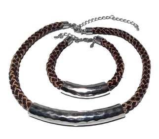 BRAIDED LEATHER UNISEX JEWELRY LOT NECKLACE  BRACELET BY PREMIER DESIGNS