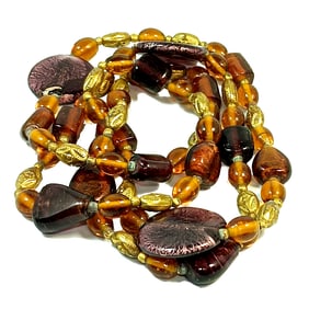 A HUGE ART GLASS BEADS NECKLACE 46" LONG PURPLE TOPAZ