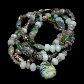 30" LONG NECKLACE LABRADORITE AND AMAZONITE GEMSTONES
