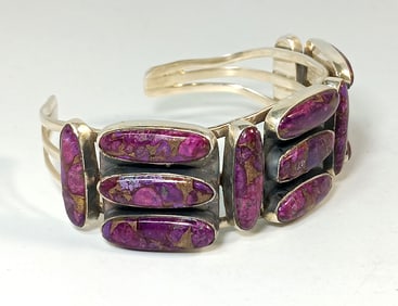 STUNNING CUFF STERLING SILVER MOJAVE PURPLE TURQUOISE SOUTHWESTERN