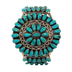STUNNING CUFF STERLING SILVER  TURQUOISE  ZUNI SOUTHWESTERN STYLE