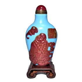 FINE CHINESE SIGNED SNUFF BOTTLE LUOHANS QIANLONG SEAL