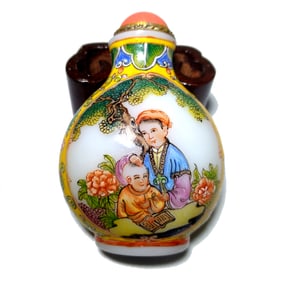 FINE CHINESE SNUFF BOTTLE ENAMEL ON GLASS CHILDREN MOTHER QIANLONG