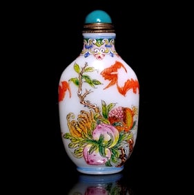 FINE CHINESE ENAMEL SNUFF BOTTLE PIXIU DRAGON GOLD INGOTS QIANLONG MARK