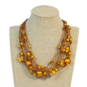 A  GOLDEN VENETIAN GLASS NECKLACE 10 STRANDS 17"