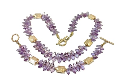 A FACETED AMETHYST VINTAGE NECKLACE AND BRACELET SET STERLING SILVER
