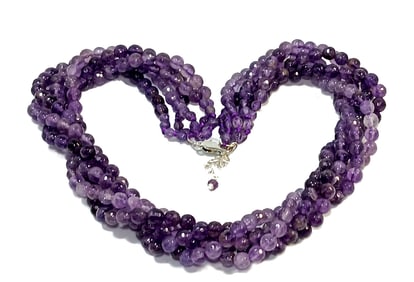 AN ESTATE NECKLACE FACETED AMETHYST BEADS 5 STRANDS 17"