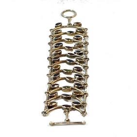 A WIDE JEWELED STERLING SILVER BRACELET 7.5" GARNET PERIDOT AMETHYST