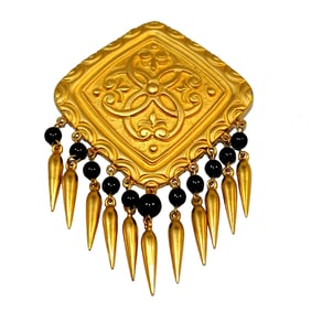 AN EXQUISITE LARGE VINTAGE BROOCH WITH DANGLES  2.75" WIDE