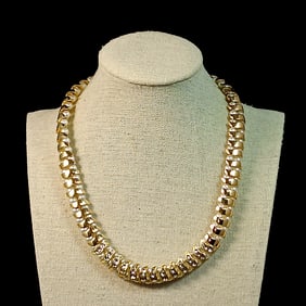 A HIGH-END VINTAGE FAUX PEARL RHINESTONE REVERSIBLE DAY-NIGHT NECKLACE 16"