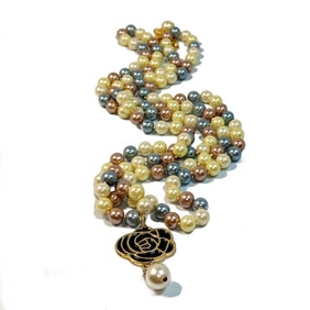 A HIGH-END VINTAGE FRENCH NECKLACE LARGE MULTICOLOR PEARLS 34"