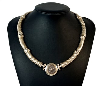 AN IMPRESSIVE COIN NECKLACE STERLING SILVER 90 GRAMS  16"