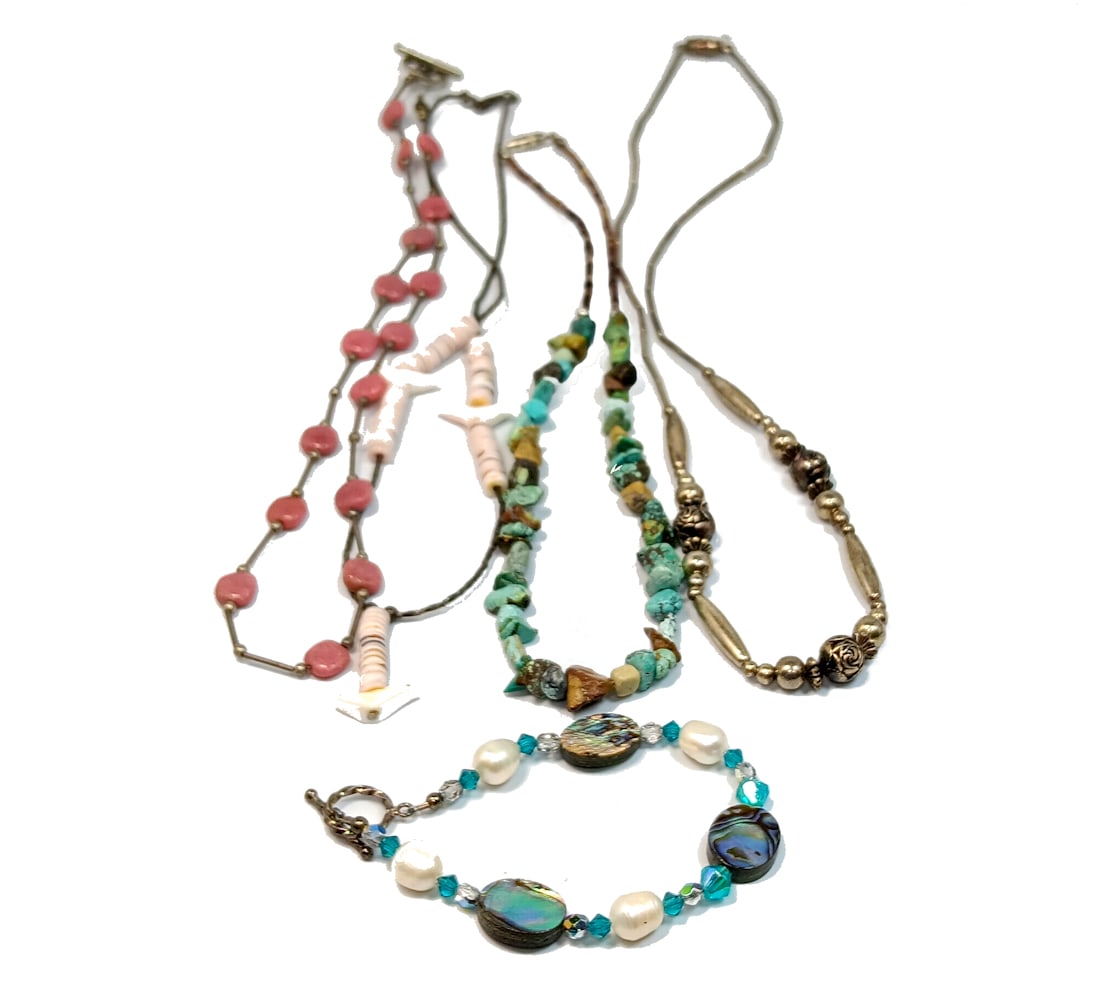 A VINTAGE SOUTHWESTERN JEWELRY LOT TURQUOISE ABALONE SHELL STONES (1 of 2)