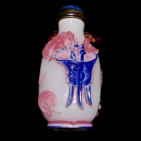 FINE ANTIQUE CHINESE 4 LAYERS PEKING GLASS SNUFF BOTTLE SIGNED QING