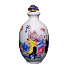 BEAUTIFULCHINESE SNUFF BOTTLE PORCELAIN CHILDREN PEACHES IMMORTAL