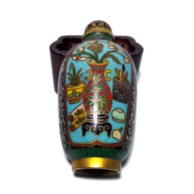 A BEAUTIFUL 18C  ANTIQUE CHINESE CLOISONNE SNUFF BOTTLE