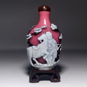 A FABULOUS CHINESE PEKING GLASS SNUFF BOTTLE WARRIOR GENERAL QIANLONG SEAL