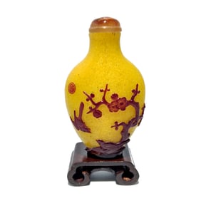FINE ANTIQUE CHINESE YELLOW PEKING GLASS SNUFF BOTTLE 18-19TH C