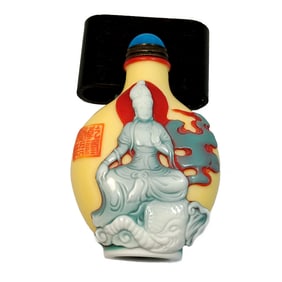 FINE CHINESE PEKING GLASS SNUFF BOTTLE GUANYIN ELEPHANT QIANLONG SEAL