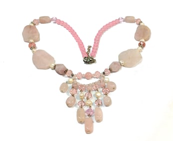 AN IMPRESSIVE ESTATE NECKLACE CARVED ROSE QUARTZ PEARLS 30 " LONG