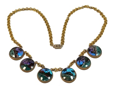 A RARE ART DECO BUTTERFLY WINGS NECKLACE  22"