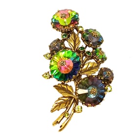 A HUGE WEISS VINTAGE FLORAL BROOCH SIGNED  MARGARITA RIVOLI  WATERMELON