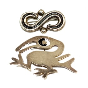 2 ESTATE VINTAGE STERLING SILVER BROOCHES MEXICO