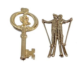 2 ESTATE VINTAGE STERLING SILVER BROOCHES MEXICO