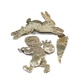 2 ESTATE VINTAGE STERLING SILVER BROOCHES RABBIT HOBO