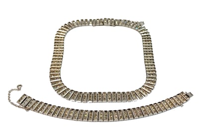 AN ART DECO CHANNEL SET RHINESTONE NECKLACE AND BRACELET SET