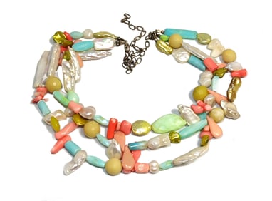 A GREAT ESTATE NECKLACE  LARIMAR HUGE BAROQUE PEARLS CORAL STERLING