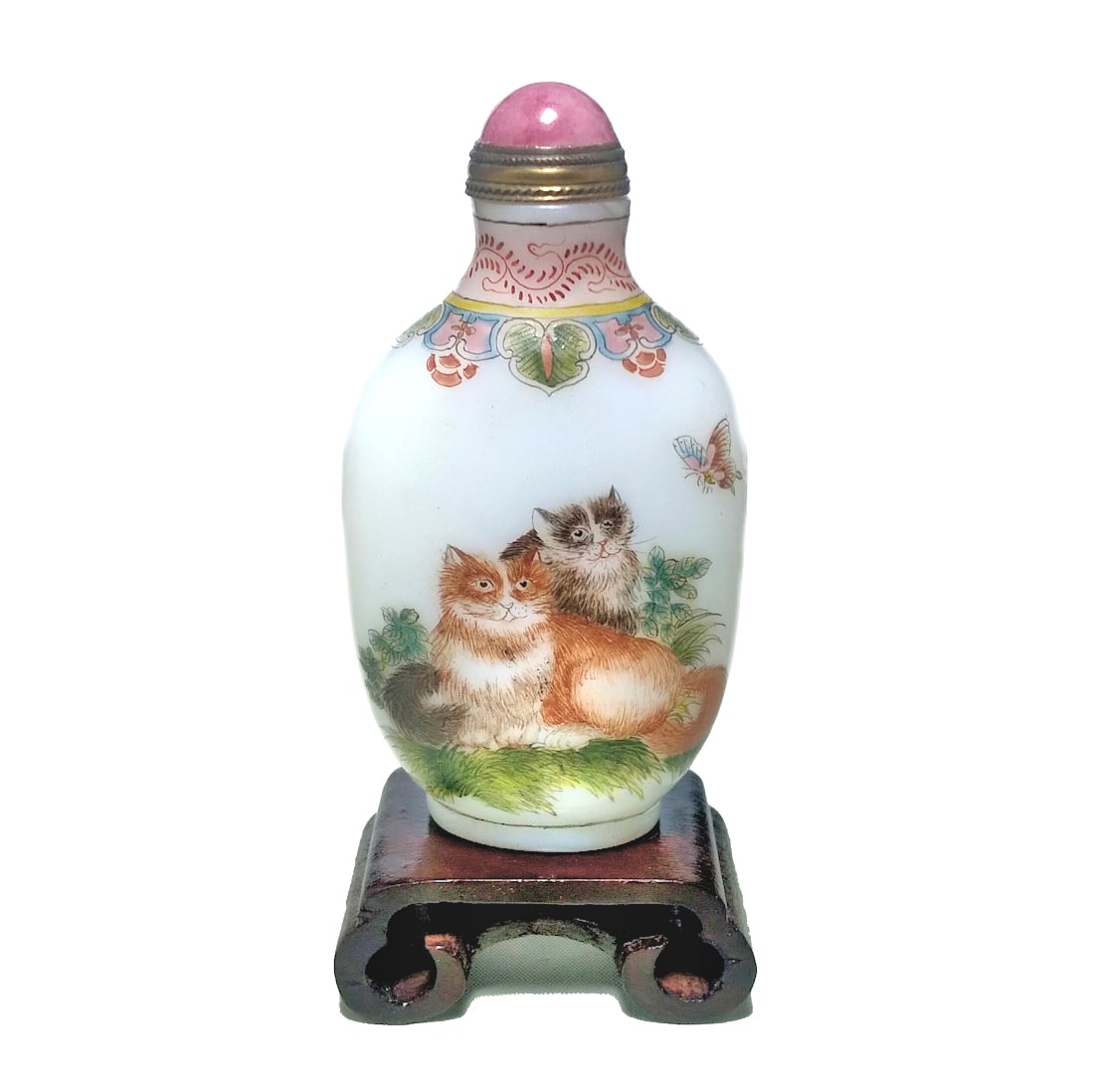FINE CHINESE ENAMEL  ON GLASS SNUFF BOTTLE CATS DOGS (1 of 8)