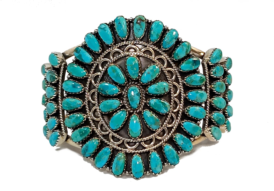 CUFF STERLING SILVER TURQUOISE ZUNI SOUTHWESTERN STYLE (1 of 7)