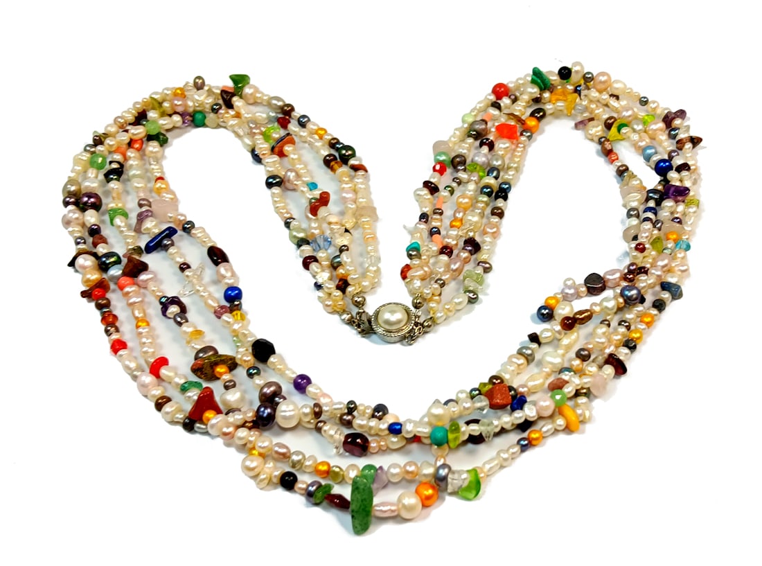 A SUPERB 5 STRAND PEARLS AND GEM STONE NECKLACE 22" (1 of 4)