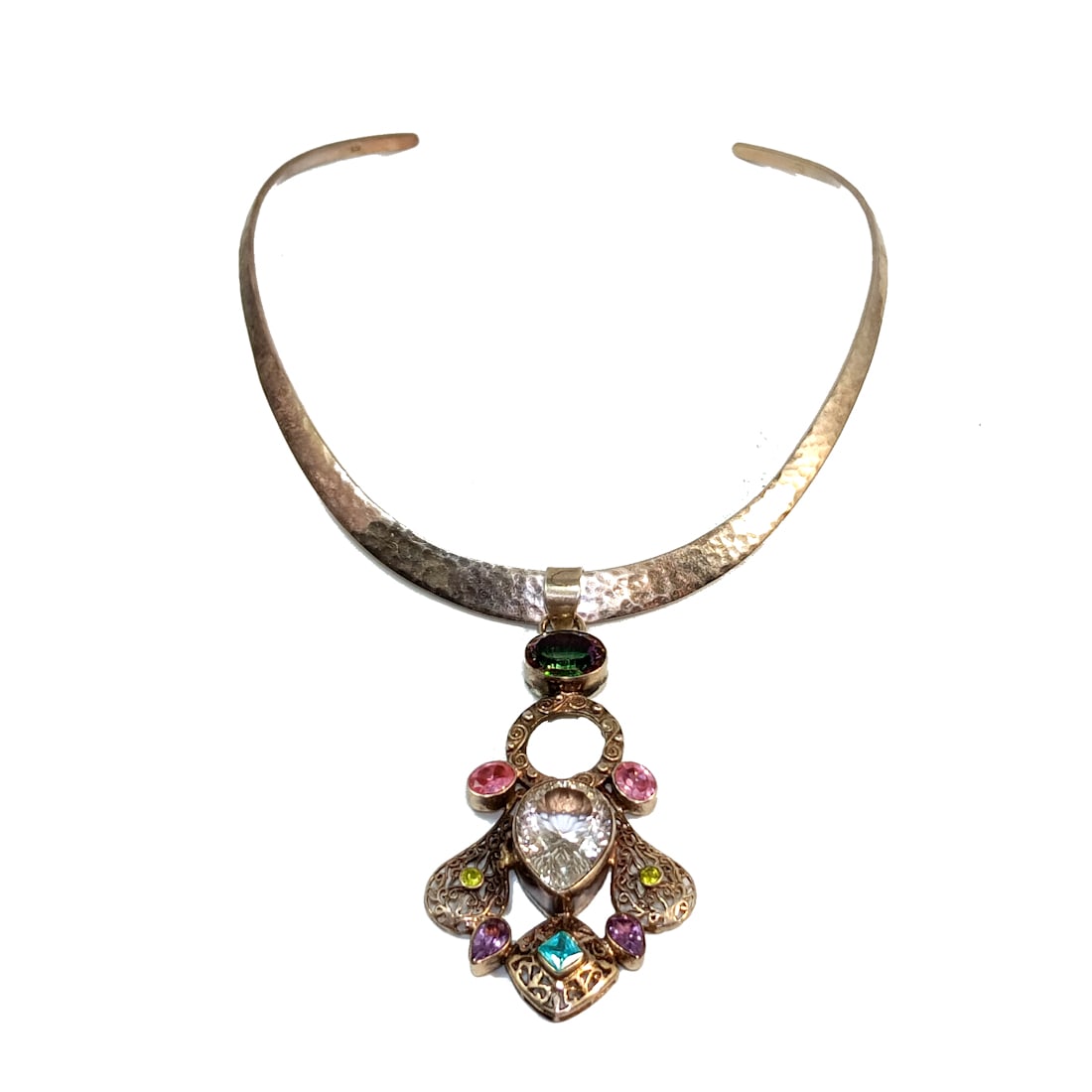 AN IMPRESSIVE MULTI GEMSTONE  STERLING SILVER NECKLACE 59 GRAMS (1 of 7)