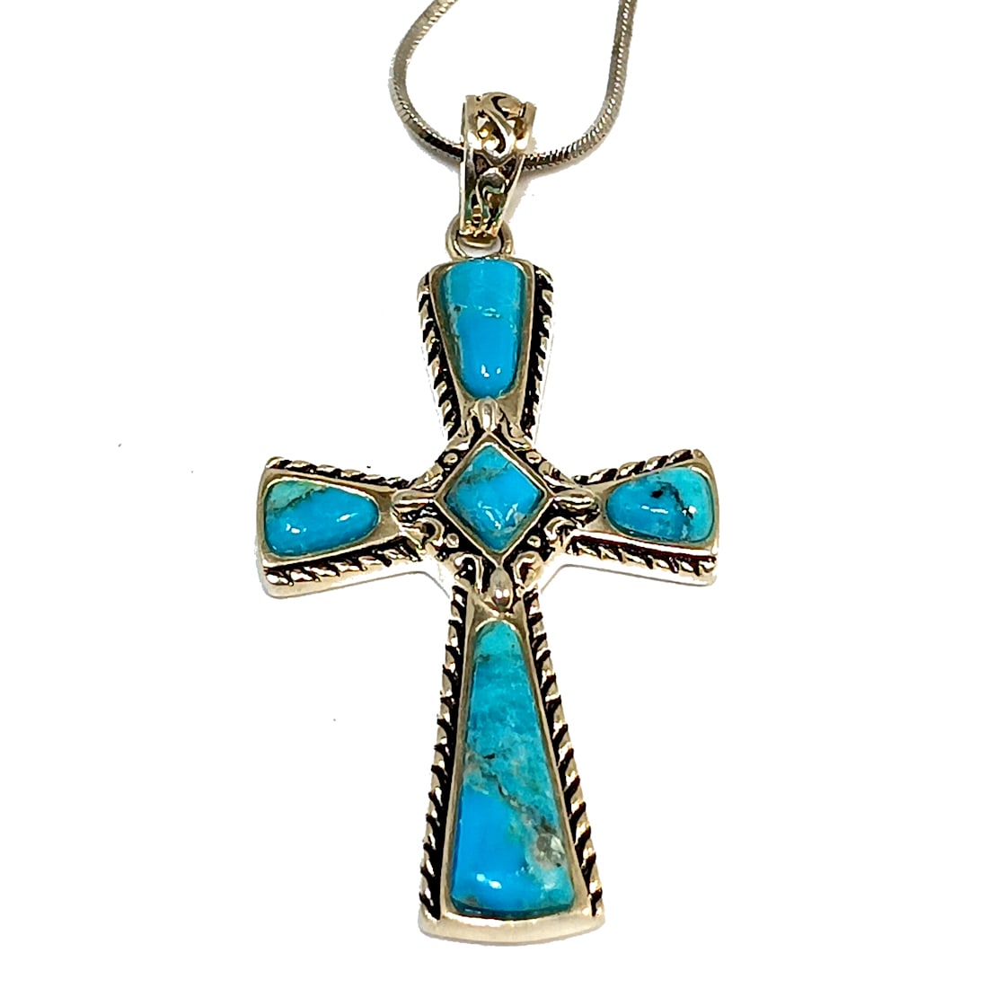A MISSION TURQUOISE CROSS PENDANT BY STAUER 925 STERLING SILVER (1 of 4)