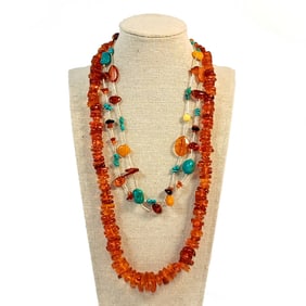 LOT OF 2  BALTIC AMBER NECKLACES 23"  AND 17" SOUTHWESTERN TURQUOISE