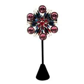A GORGEOUS  VINTAGE RHINESTONE BROOCH 3" PURPLE BLACK RED