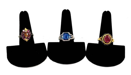 3 BEAUTIFUL VINTAGE STERLING RINGS TOURMALINE RUBY TANZNITE SIZES 18, 9.5, 10: OFFERED HERE IS A LOT OF 3 ESTATE VINTAGE STERLING RINGS FEATURING TOURMALINE(SIZE 8) RUBY SIZE 9.5, AND TANZANITE SIZE 10. ALL STONES ARE TESTED ELECTRONICALLY WITH THE PRESIDIUM GEM TESTER. WEPROVID