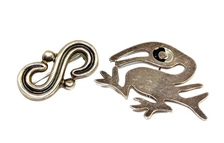FINE LOT OF 2  VINTAGE STERLING SILVER BROOCHES MEXICO