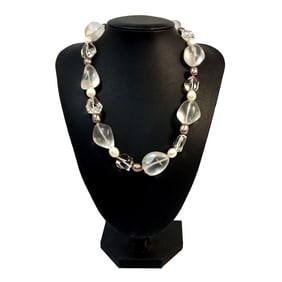 A FABULOUS VINTAGE   ROCK QUARTZ  AND PEARL NECKLACE STERLING